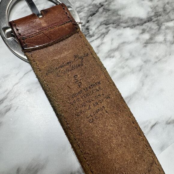 VTG American Eagle Outfitters Brown Leather Belt Womens Small Rhinestone Buckle - Picture 3 of 8